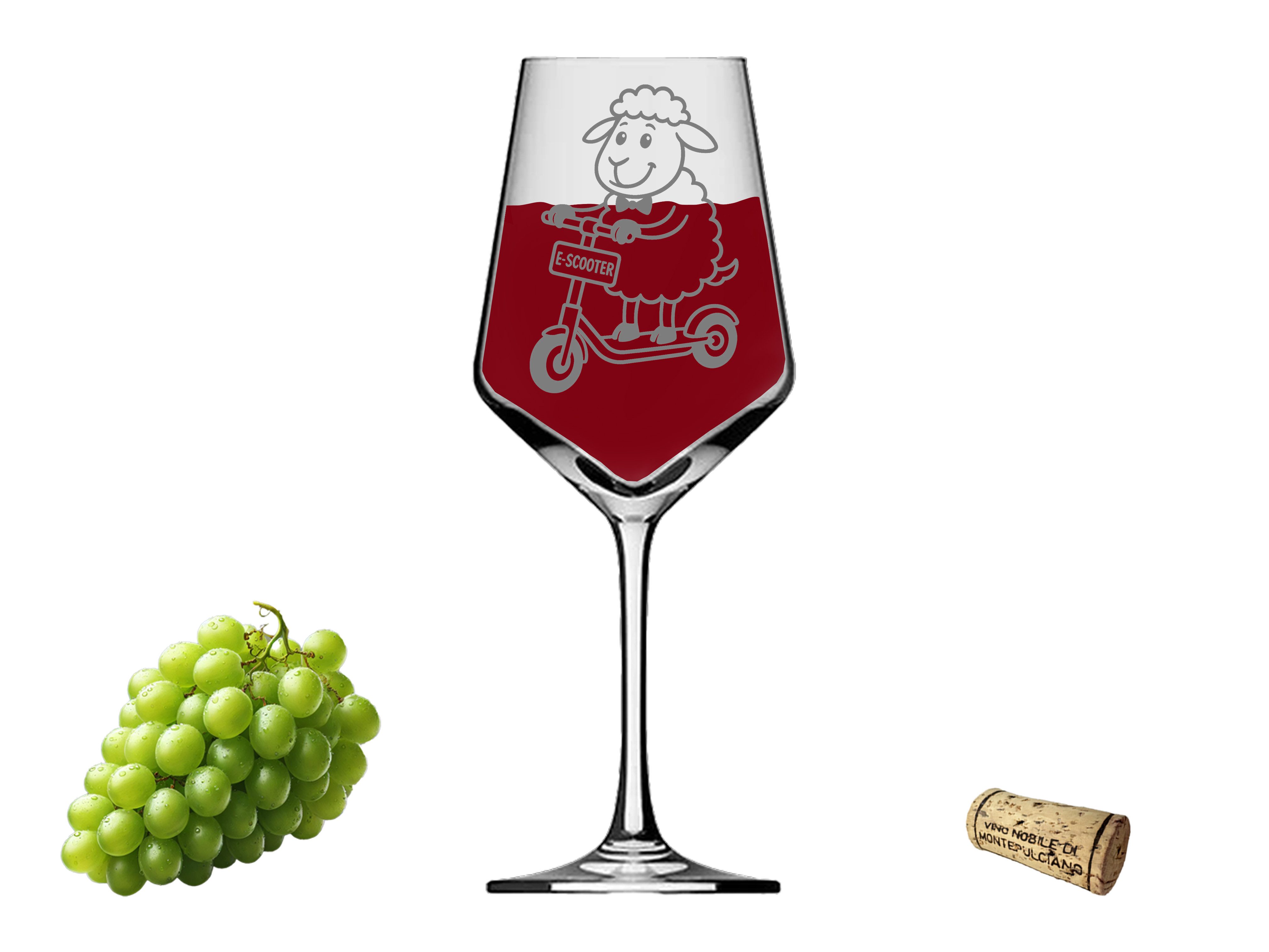 eXODA Weinglas Graviertes Puppa Schaf auf E-Scooter 350ml spülmaschinenfest, 1-tlg., Glas, Atemberaubende Darstellung