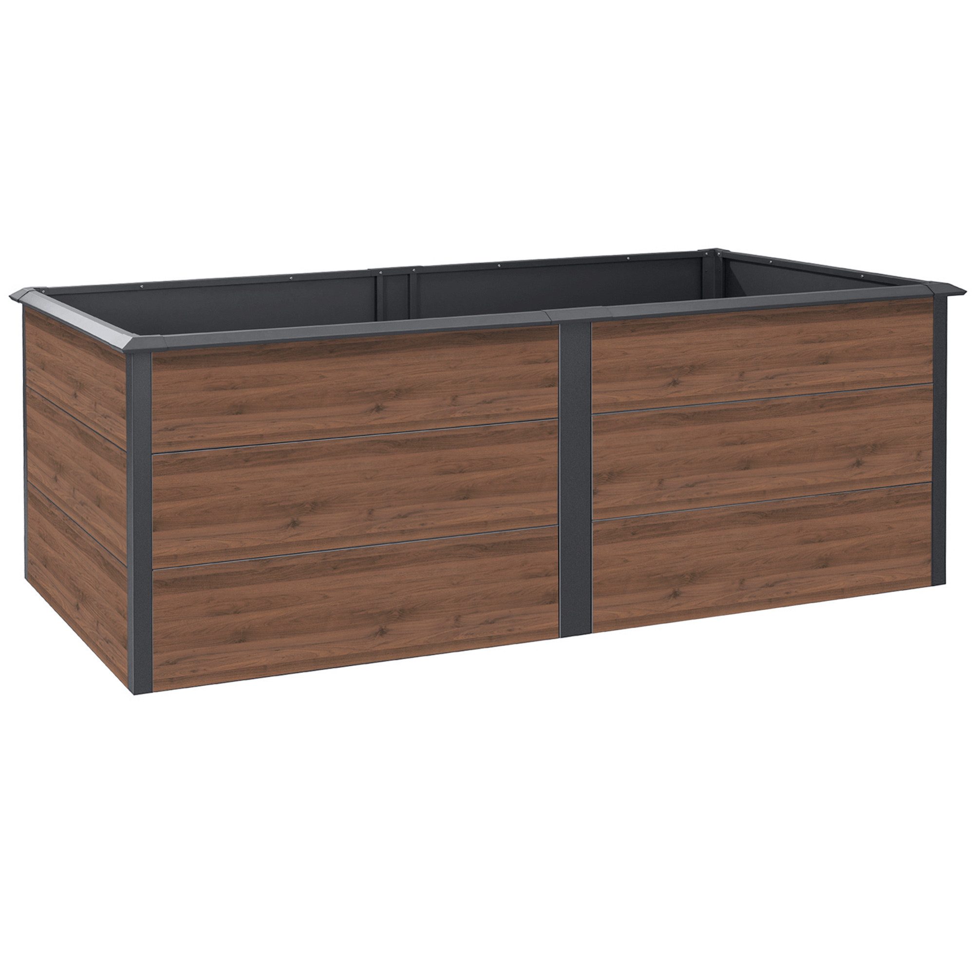 Zelsius Beetumrandung Hochbeet für Garten, Anthrazit RAL 7016, 200 x 100 x 77 cm, Walnuss, Inkl. Schneckenschutz