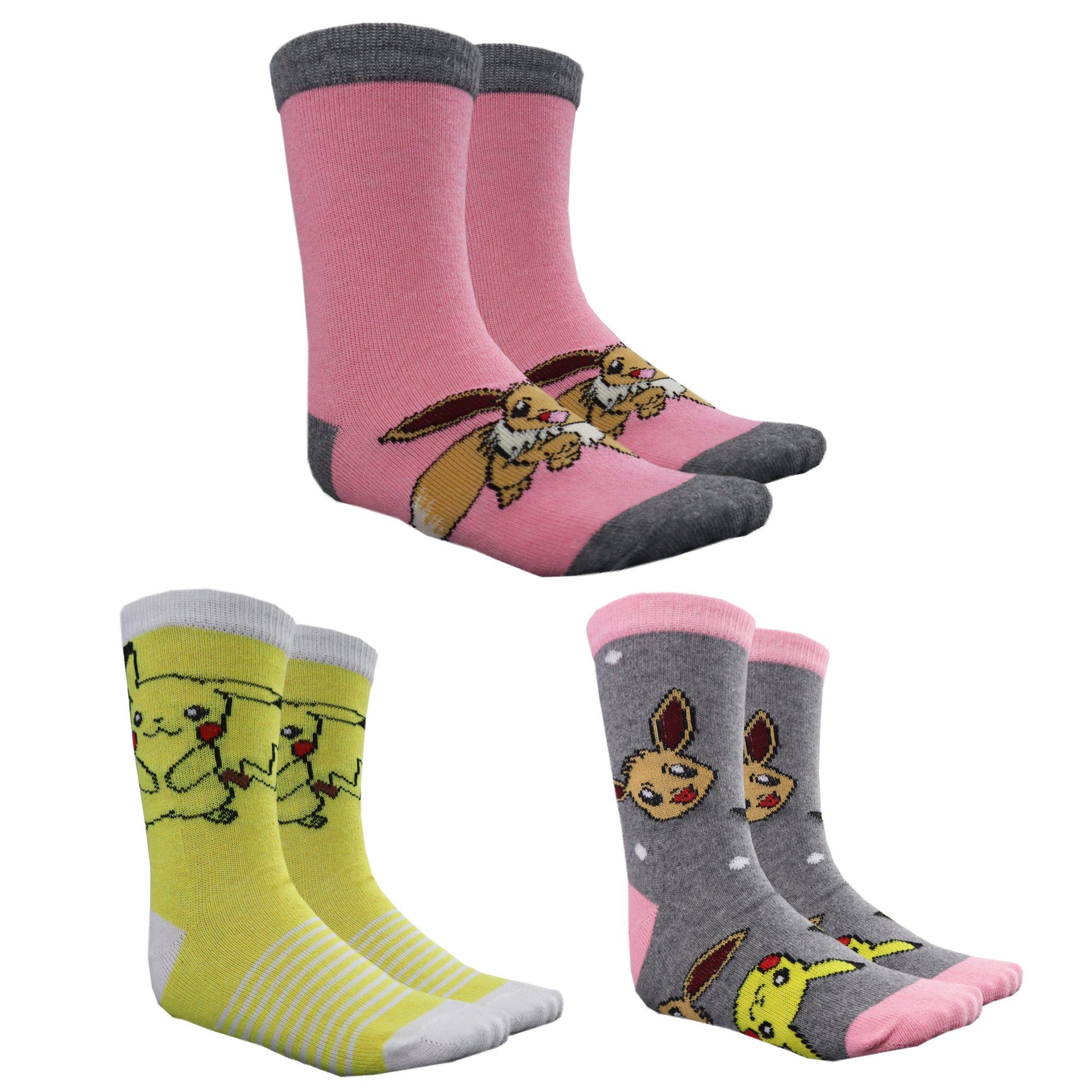 POKÉMON Langsocken Pokemon Pikachu and Friends 3er-Pack Mädchen Socken Gr. 23 bis 34