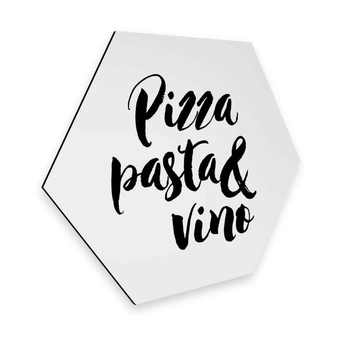 K&L Wall Art Alu-Dibond-Druck Alu-Dibond Poster Pizza Pasta Vino Küche Retro Deko Buchstaben, Aluminium Wandbild modern