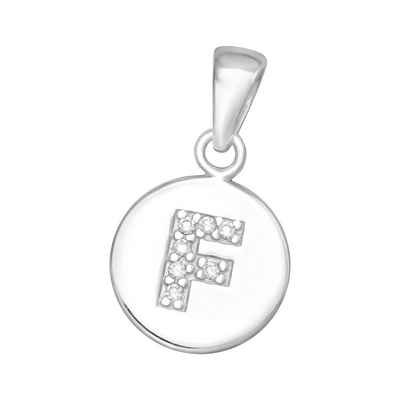 BUNGSA Kristallanhänger Anhänger Rund mit Buchstaben und Kristall Silber aus 925 Silber Unisex (1-tlg), Pendant Halsketten