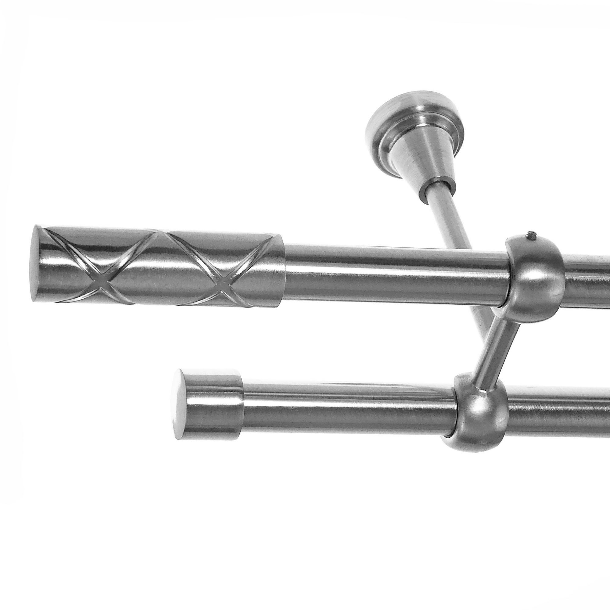 BASIT Gardinenstange Edelstahloptik 19mm mit Deckenträgern 120 cm E63, Ø 19 mm, 2-läufig, verschraubt, Metall, D28 120 cm E63 Zylinder Riffel