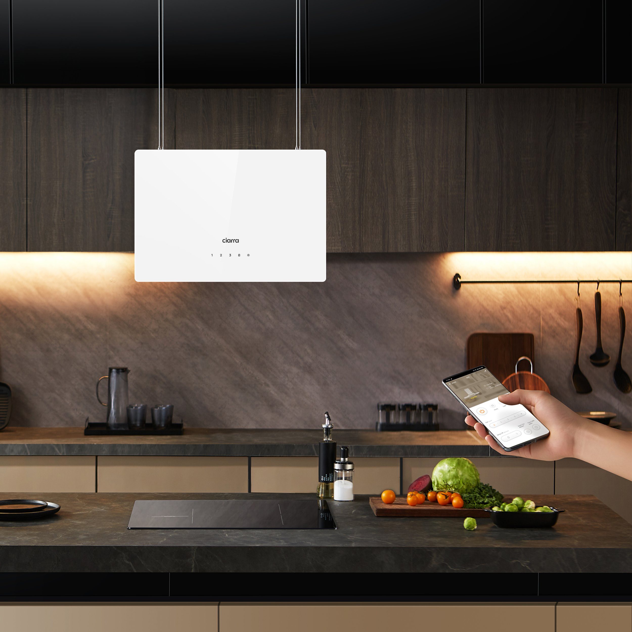 CIARRA Inselhaube 48 cm A+++ 700 m³/h hohe Saugleistung WIFI-APP Touch Control CBCS4850 48 cm A+++ 700 m³/h hohe Saugleistung WIFI-APP Touch Control CBCS4850, Leise Dunstabzugshaube freihängend Umluft Inkl. BOOST 4 Stufen mit LED