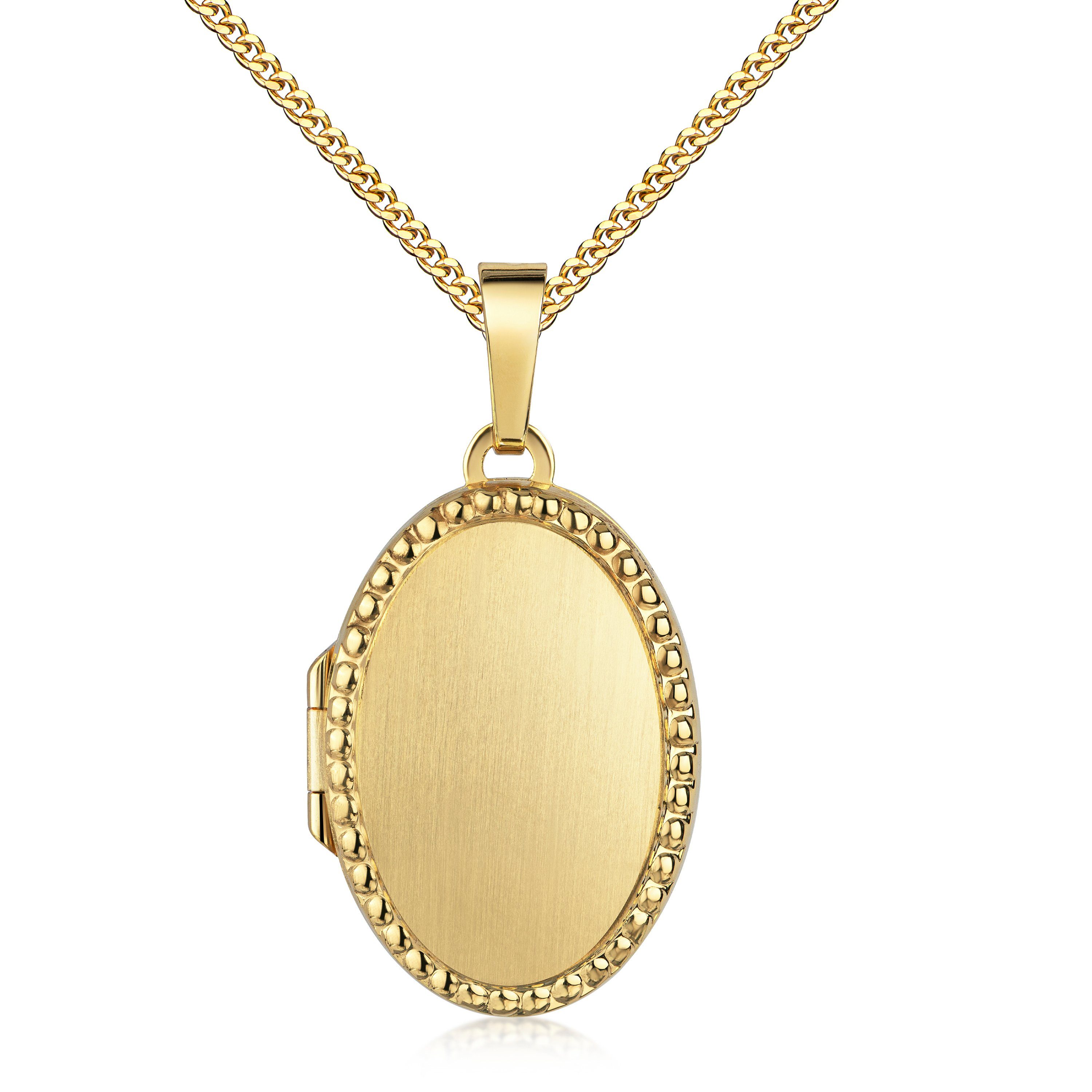 JEVELION Kettenanhänger 333 Gold Medaillon Anhänger für Bilder und Fotos mit Randverzierung (Fotomedaillon, für Damen und Mädchen), Amulett mit Kette vergoldet - Länge wählbar 36 - 70 cm