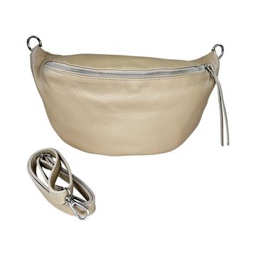 lePelou Bauchtasche LARA für Damen, große Umhängetasche, Crossbody Tasche in XL, echt Leder, made in Italy, abnehmbarer Umhängeriemen, silbernes Metall