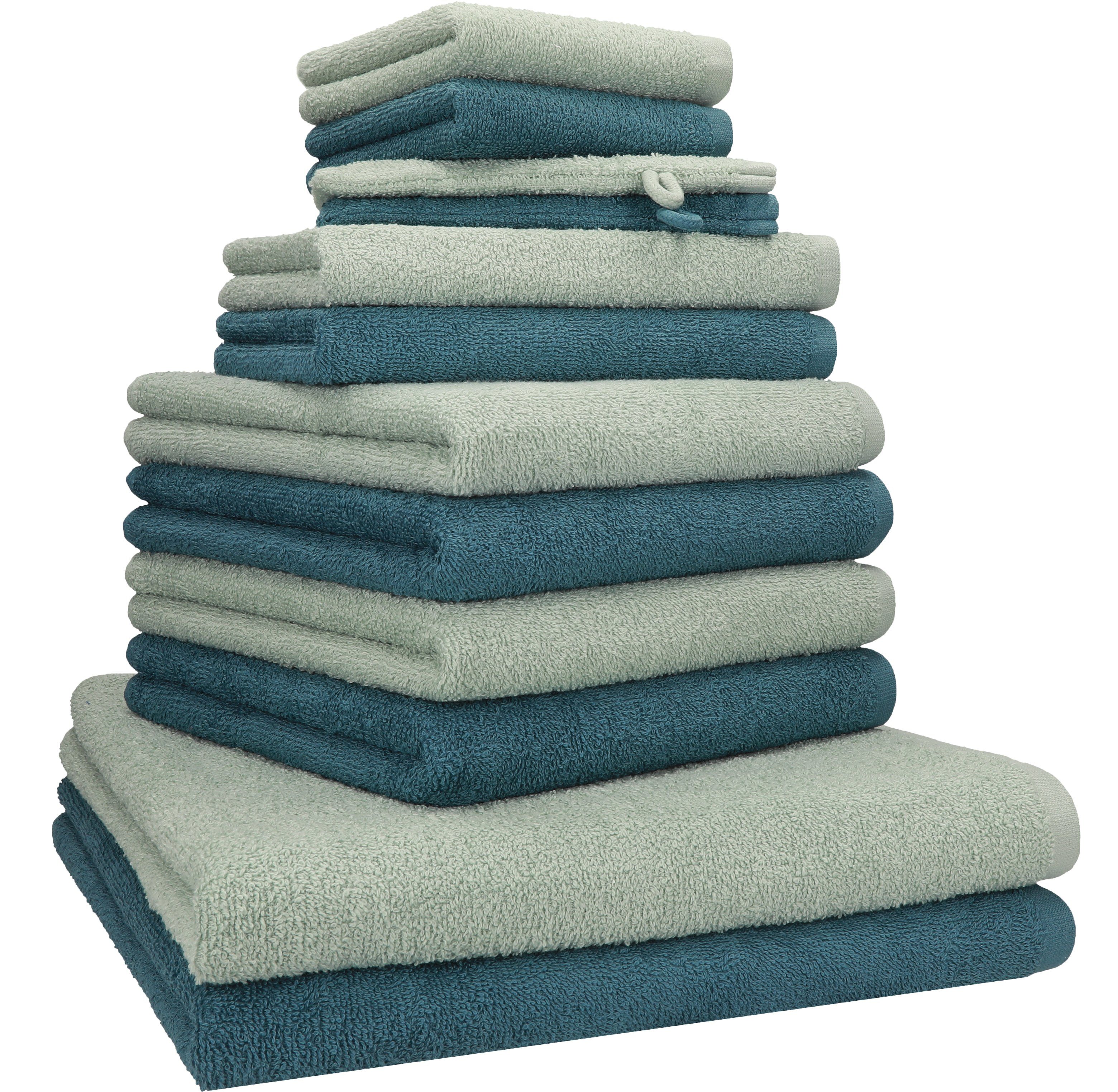 Betz Handtuch Set 12 TLG. Handtuch Set BERLIN Farbe Jade - taubenblau, 100%  Baumwolle | Seiftücher