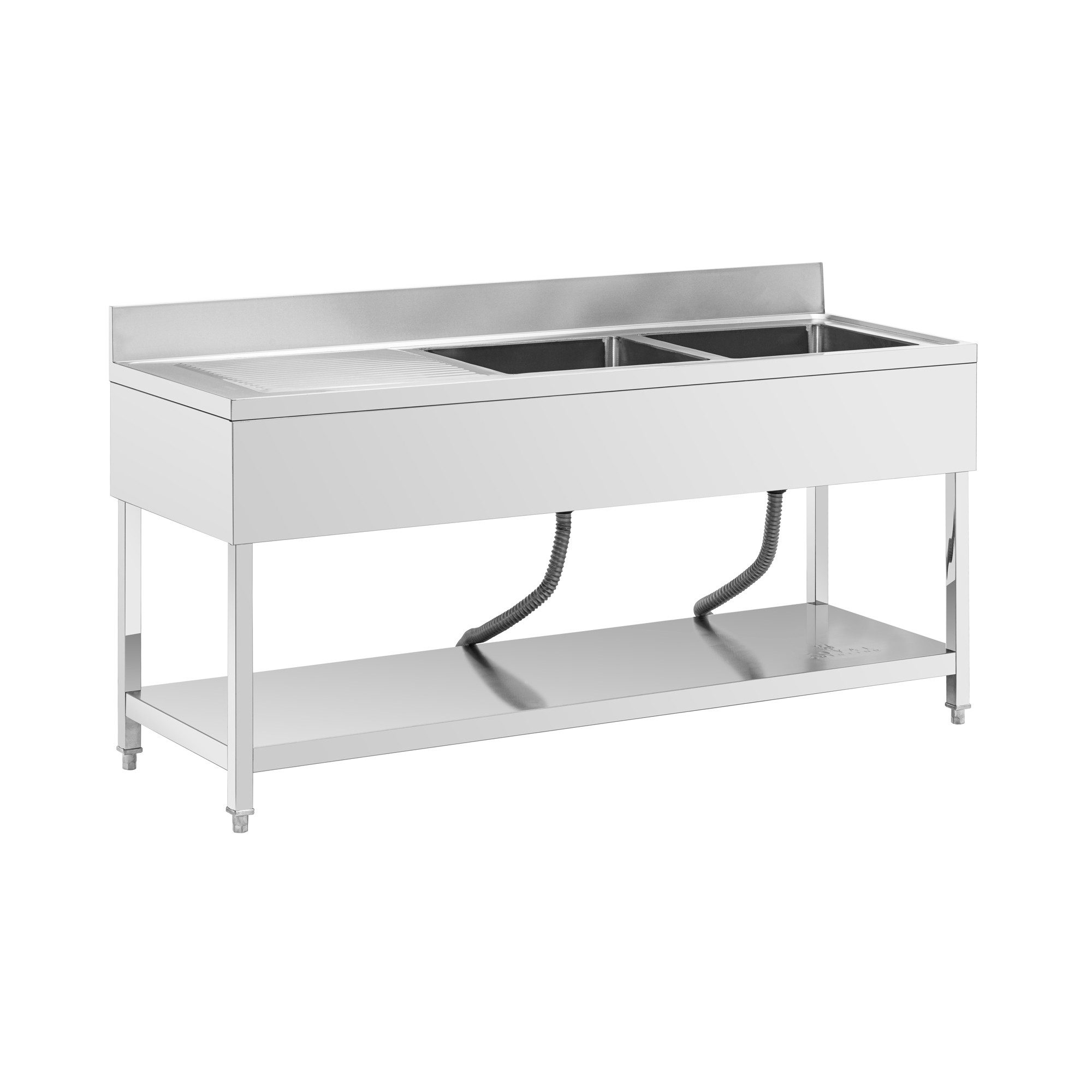 Royal Catering Edelstahlspüle Spültisch 180 x 60 x 97 cm 2 Becken zu je 50 x 40 x 25cm Ablage Gastro, 180/60 cm