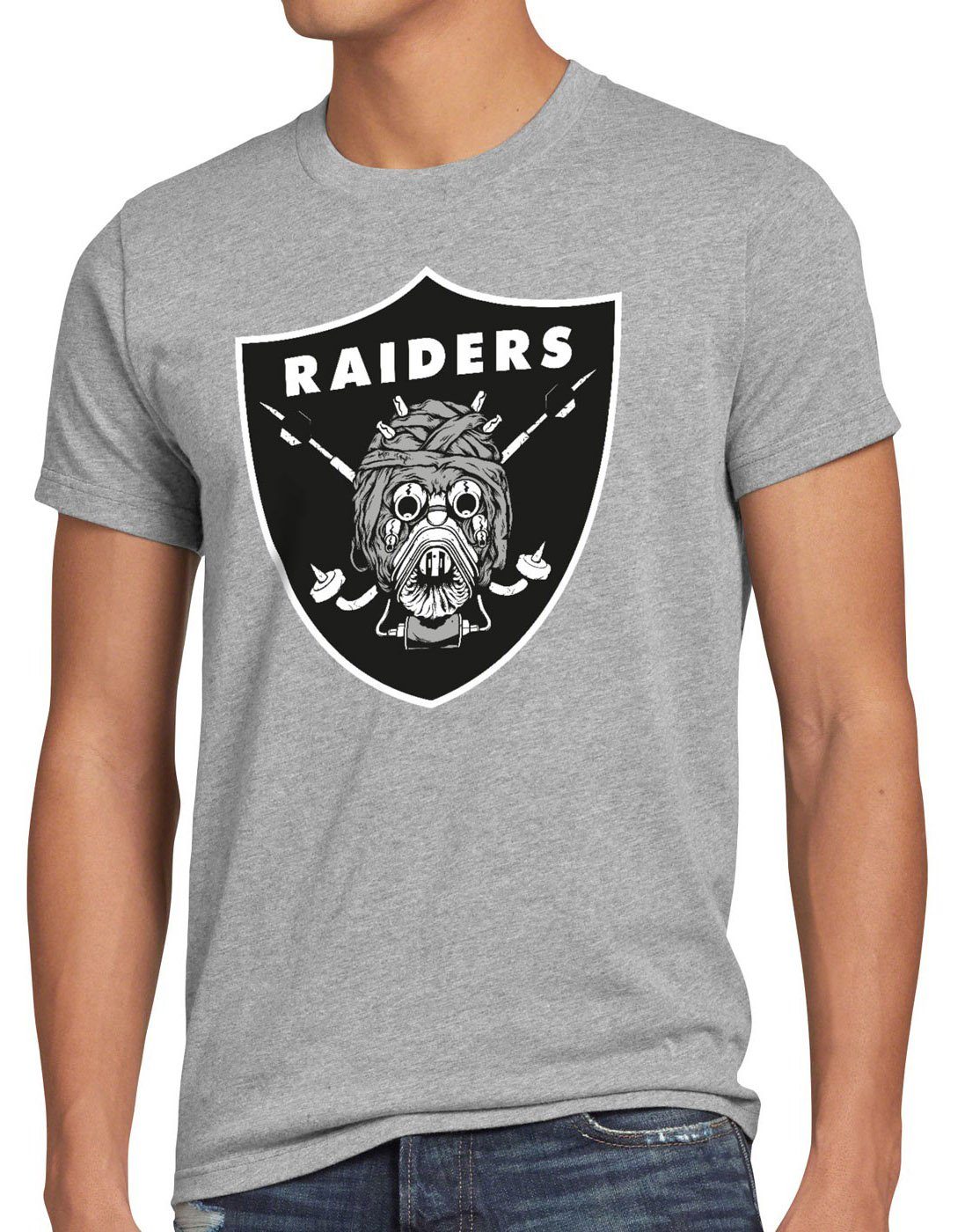 style3 Print-Shirt Herren T-Shirt Tusken Raiders american football team tatooine grau meliert