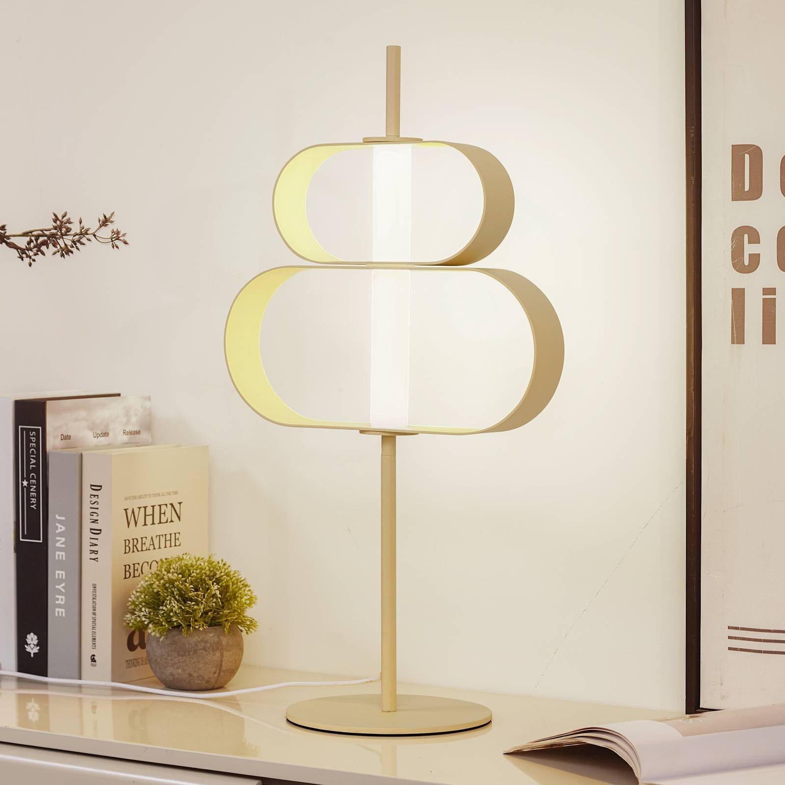 Lucande Tischleuchte Audrina, LED, Metall, Creme warmweiß IP20, LED 6 W gesamt, warmweiß
