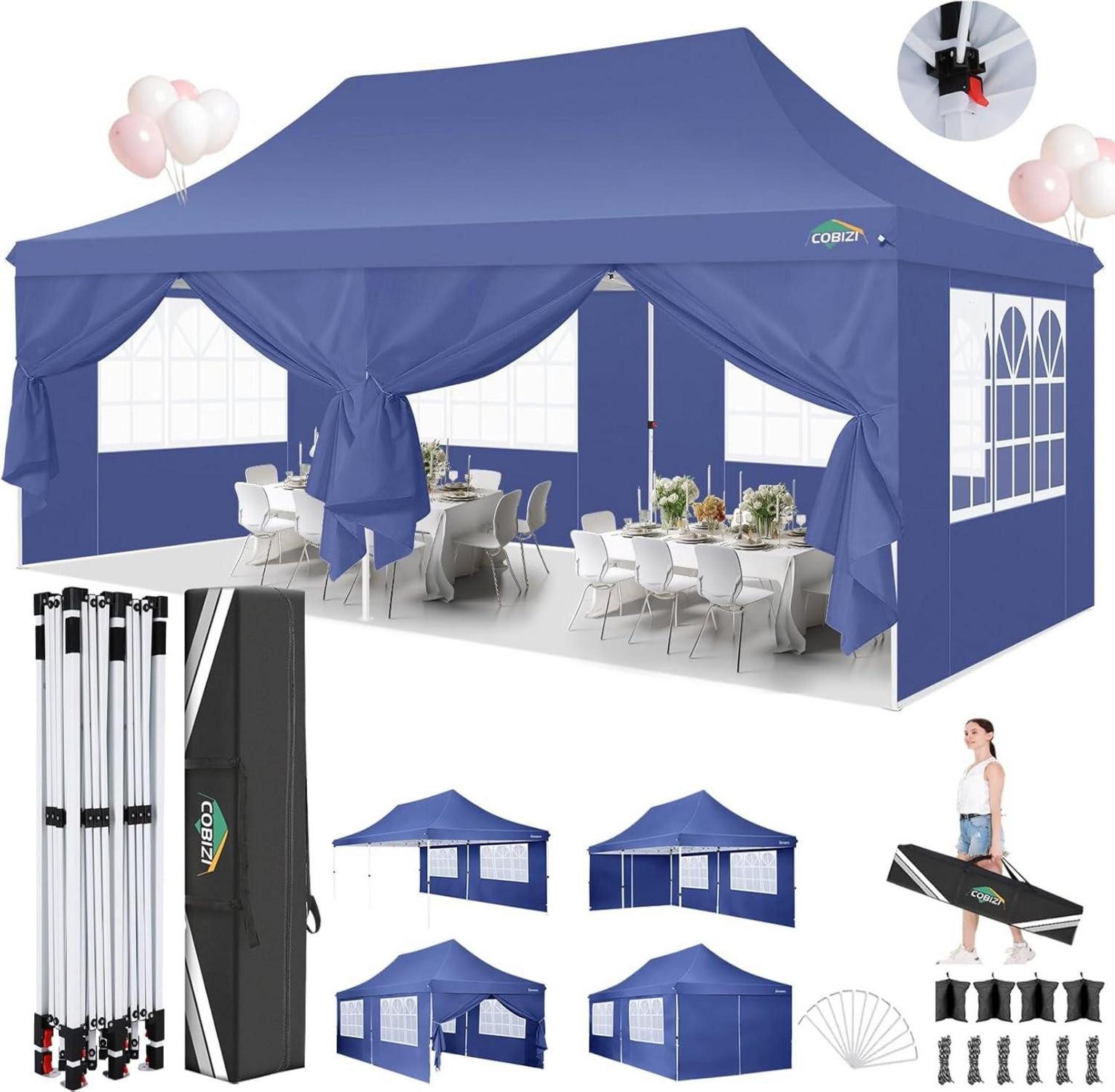 COBIZI Faltpavillon Faltpavillon 3x6m Wasserdicht Stabil Partyzelt Faltbar Anti-UV 6