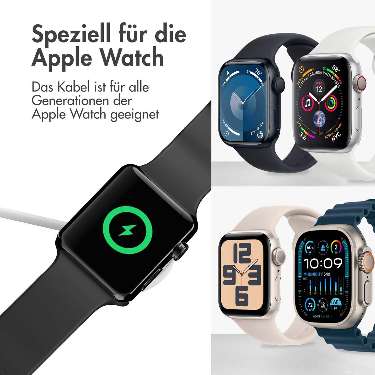 imoshion imoshion Ladekabel für die Apple Watch USB-C und USB-A – 1 Meter – Wei Smartwatch-Ladekabel