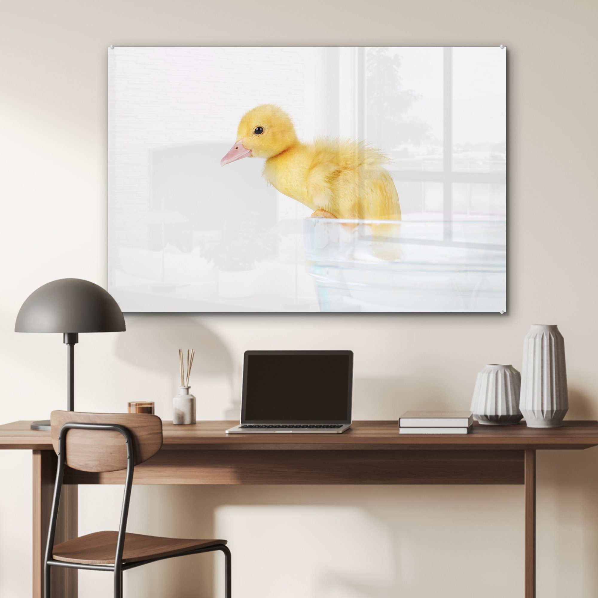 MuchoWow Acrylglasbild Baby-Ente St), aus Acrylglasbilder Schlafzimmer (1 Wohnzimmer klettert einer Wanne, &