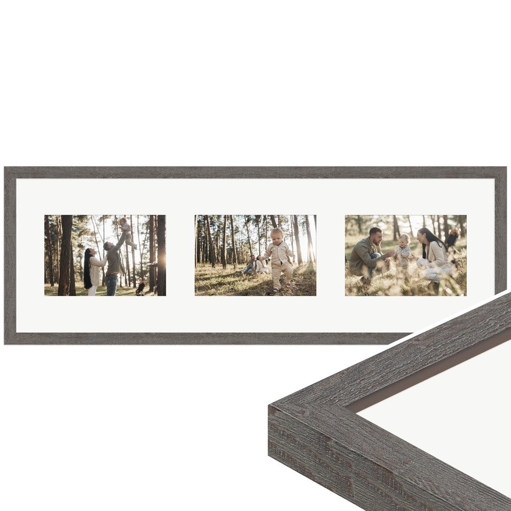 WANDStyle Galerierahmen G950 20x60 cm, für 3 Bilder, im Format 10x15 cm, aus Massivholz in der Farbe Graubraun