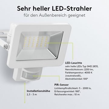 Goobay LED Flutlichtstrahler LED Außenstrahler mit Bewegungsmelder 30 W Scheinwerfer, LED fest integriert, Neutralweiß, 4000 K / 2550 lm / M16 Kabelverschraubung / Weiß