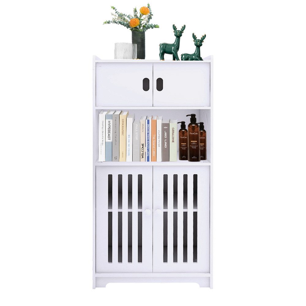 JEOBEST Badkommode Freistehende Bodenschränke, Beistellschrank, Aufbewahrungsschrank, Platzsparendes Badmöbel, Weiß 75x22x36cm – Bild 5 von 5