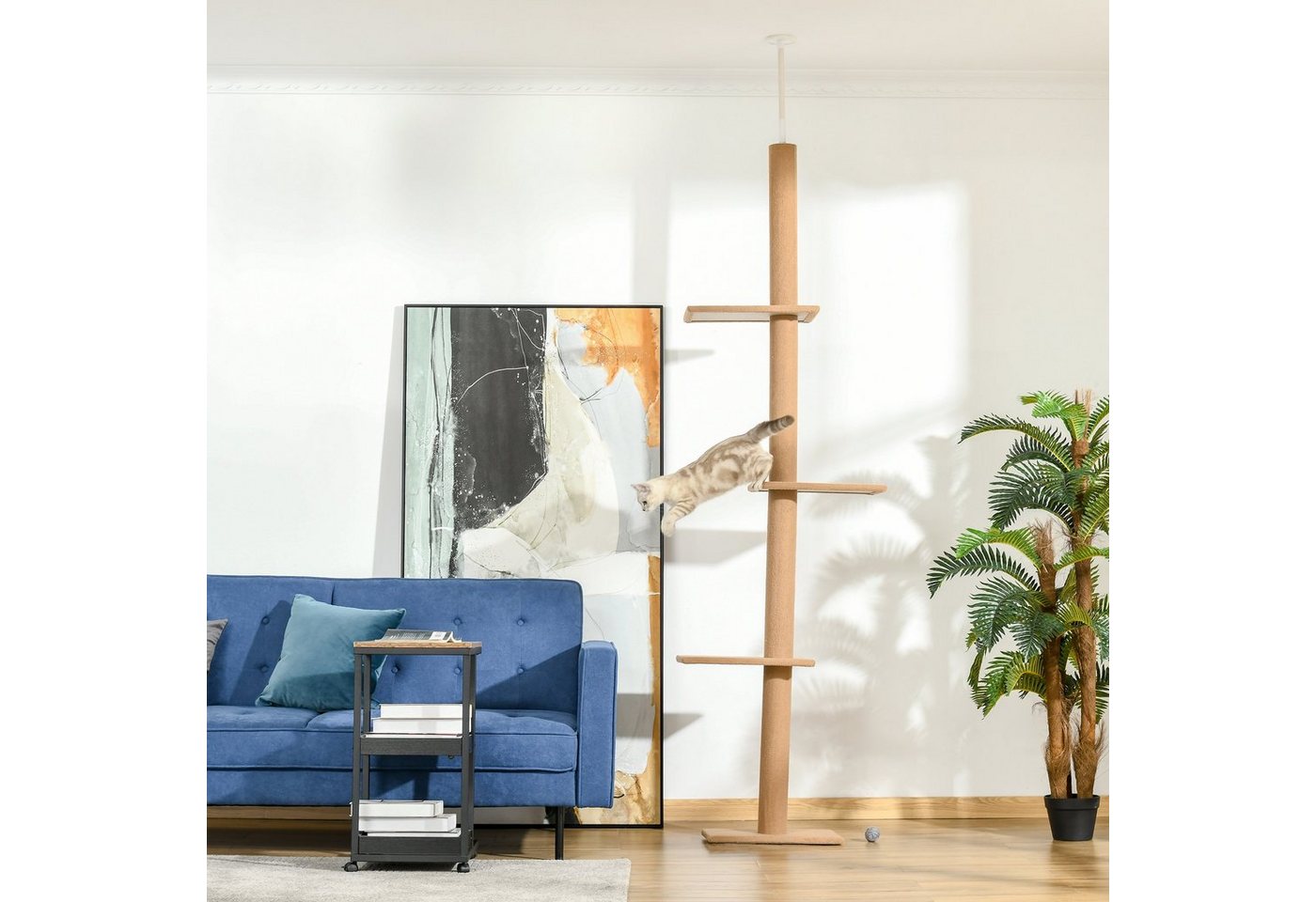 Thumbnail - PawHut Kratzbaum Deckenhoch, Höhenverstellbarer Katzenbaum mit 3 Ebenen, Hellbraun, 43L x 27B x 228-260H cm