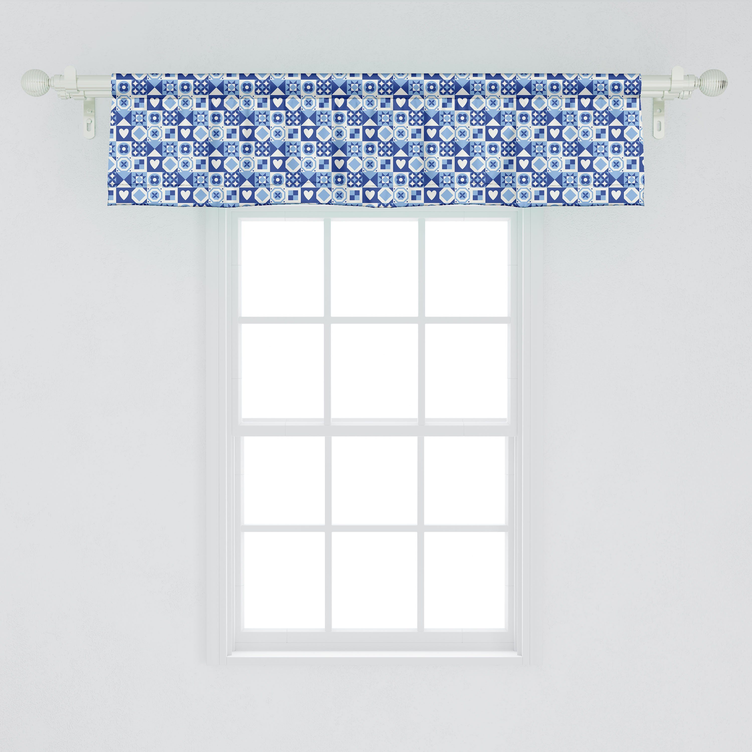 Küche Squares mit Zusammenfassung Dekor Grid Volant Microfaser, Scheibengardine für Stangentasche, Abakuhaus, Schlafzimmer blau Navy Vorhang