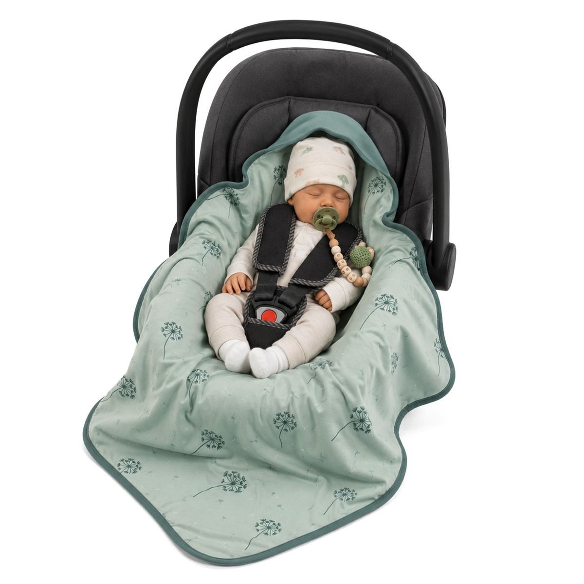 Zamboo Fußsack Pusteblume - Salbeigrün, Baby Einschlagdecke für Babyschale / Maxi Cosi leichte Kuscheldecke