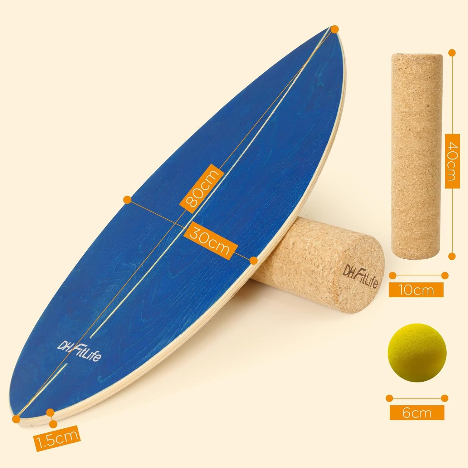DH FitLife Balanceboard Surf Balance Board Set mit Korkrolle und Balance Ball, Für Balance, Koordination, Core-Training und Surf-Feeling