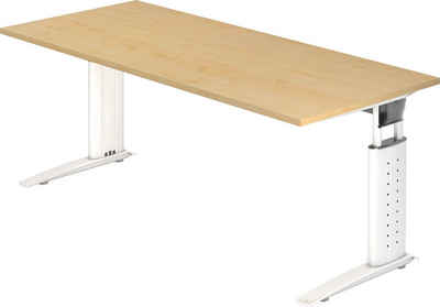 bümö Schreibtisch Schreibtisch Serie-U, Rechteck: 180 x 80 cm - Dekor: Ahorn - Gestell: Weiß