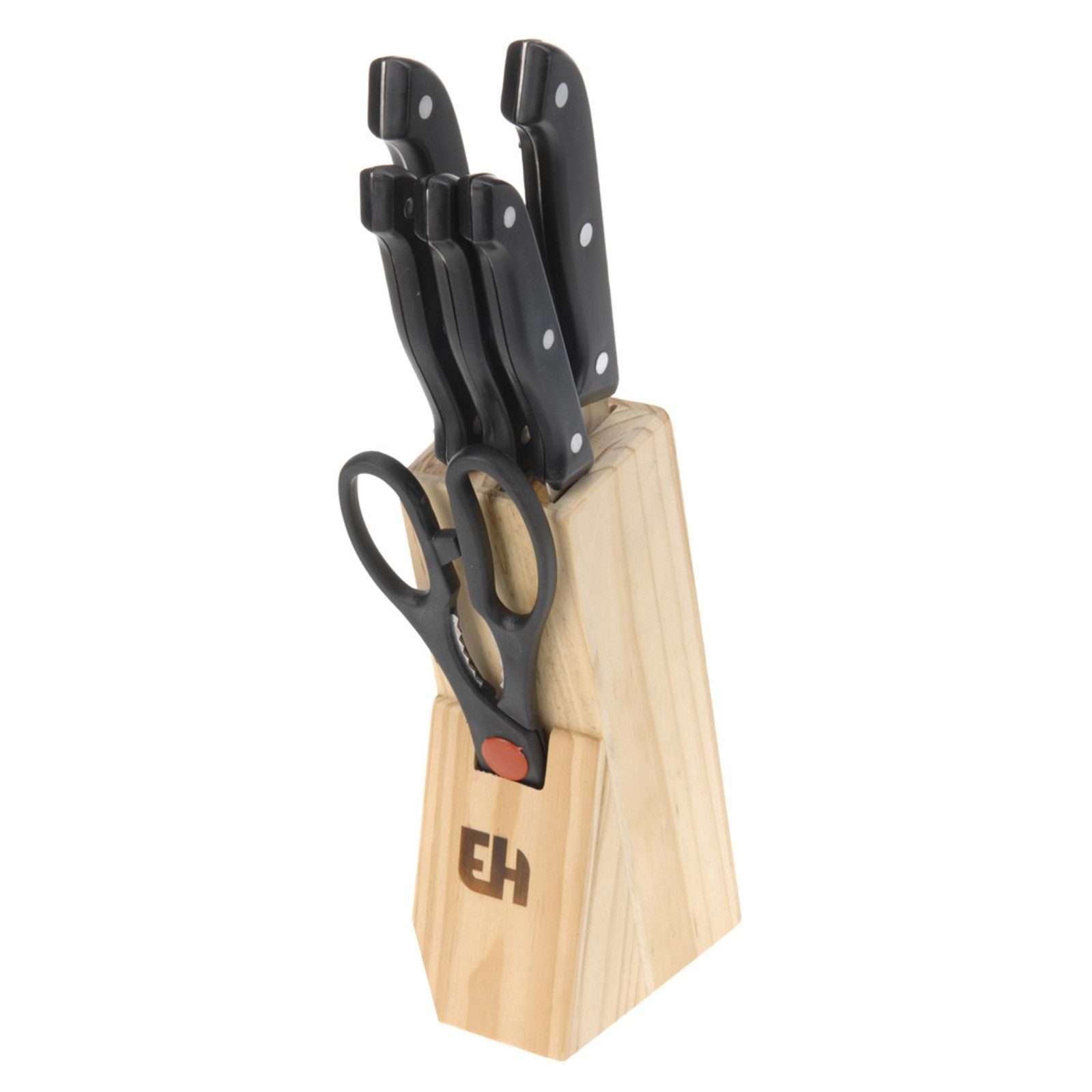 HAC24 Messer-Set Messerblock Holz 7-teilig mit 5 Messer und 1 Schere Block Messerhalter (7-tlg), Edelstahl