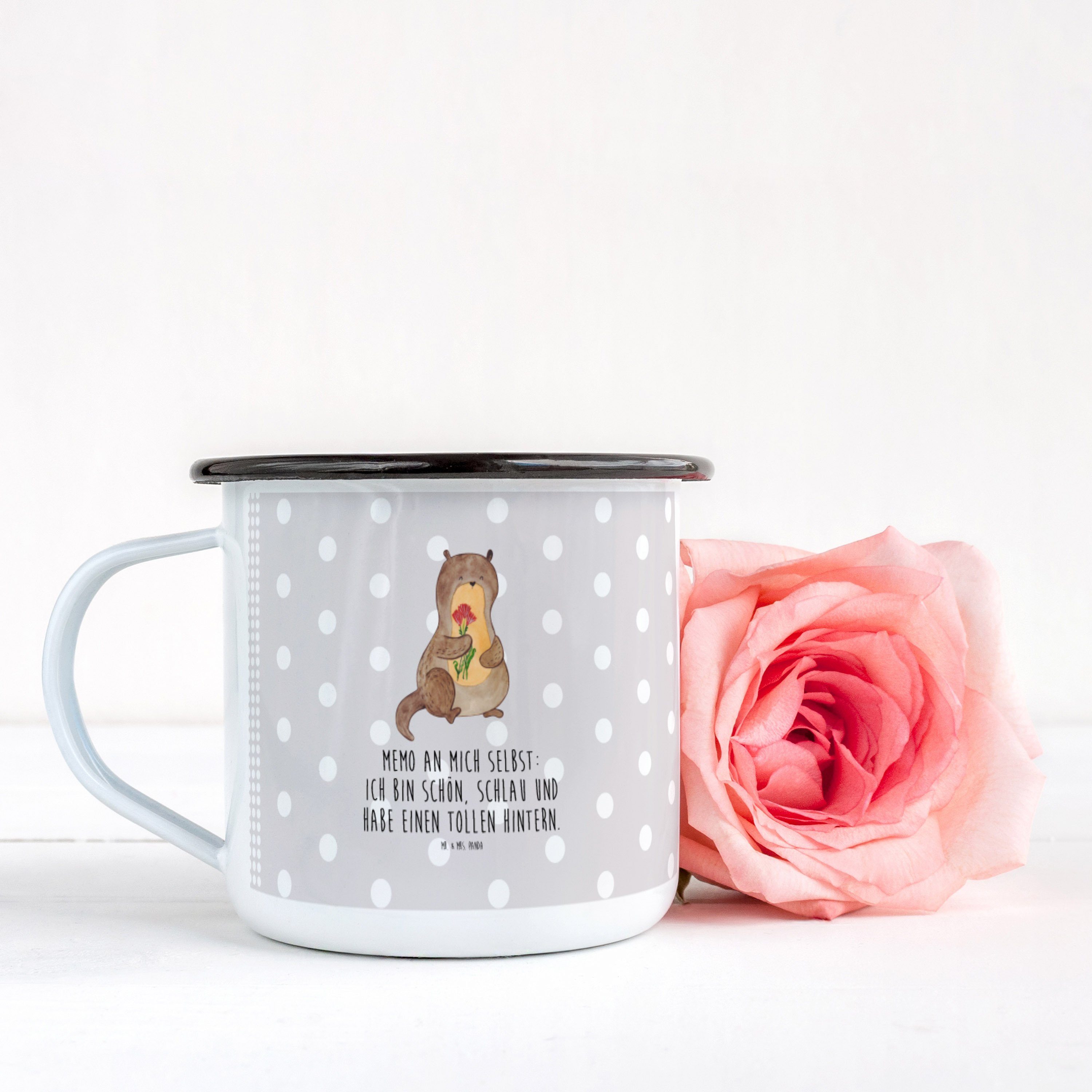 Dekobecher Metalltasse, Mrs. Mr. Grau Kaffeebech Otter St) & - Panda (1 Blumenstrauß Geschenk, Pastell -