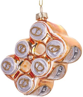 BRUBAKER Christbaumschmuck Mundgeblasene Weihnachtskugel Dosenbier Six-Pack, Tannenbaumanhänger für Bierfreunde aus Glas, handbemalt - 8 cm