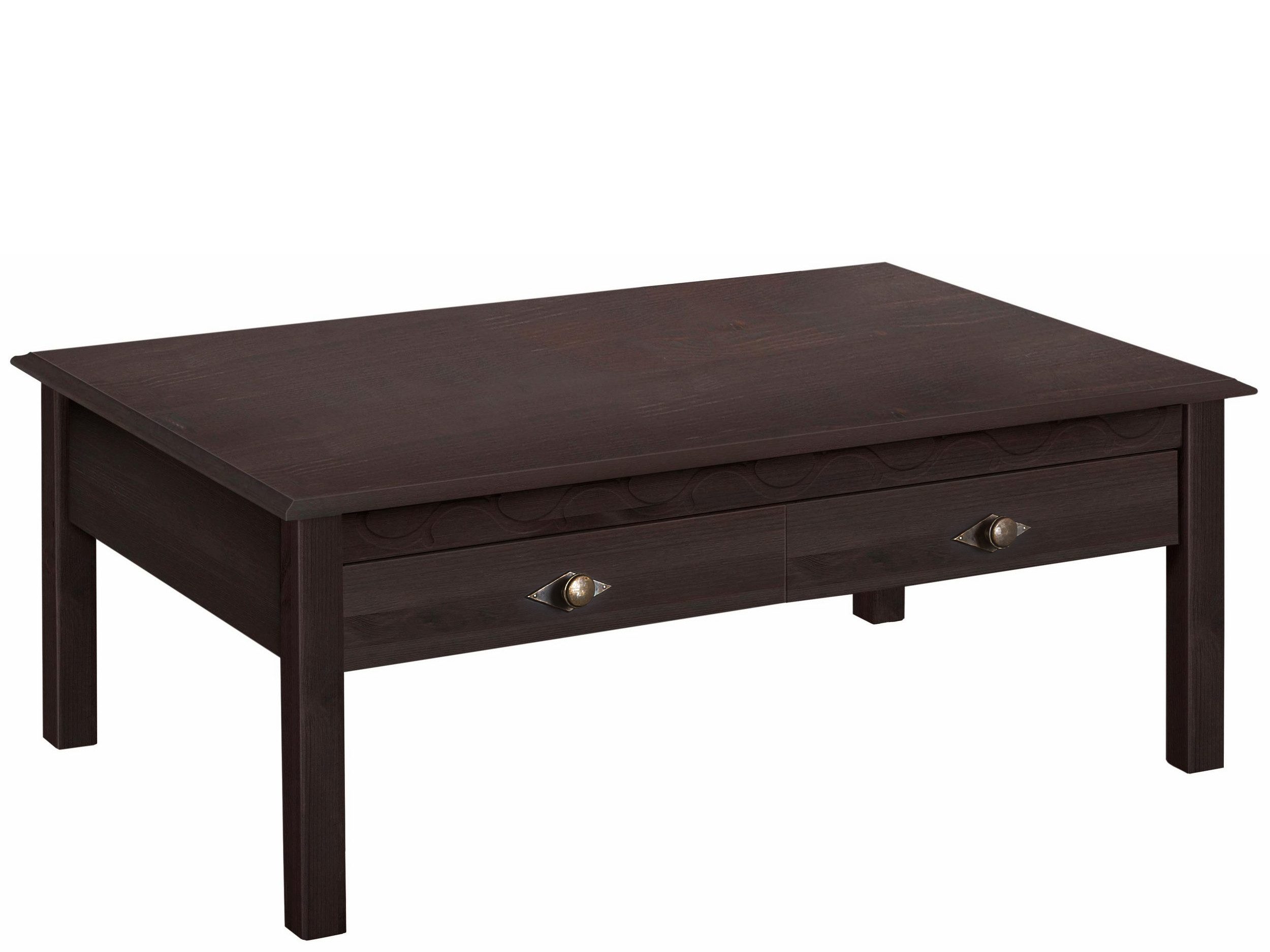 freiraum Couchtisch Lyon, mit 2 Schubladen in Braun, Kiefer - 110x42x70cm (BxHxT)