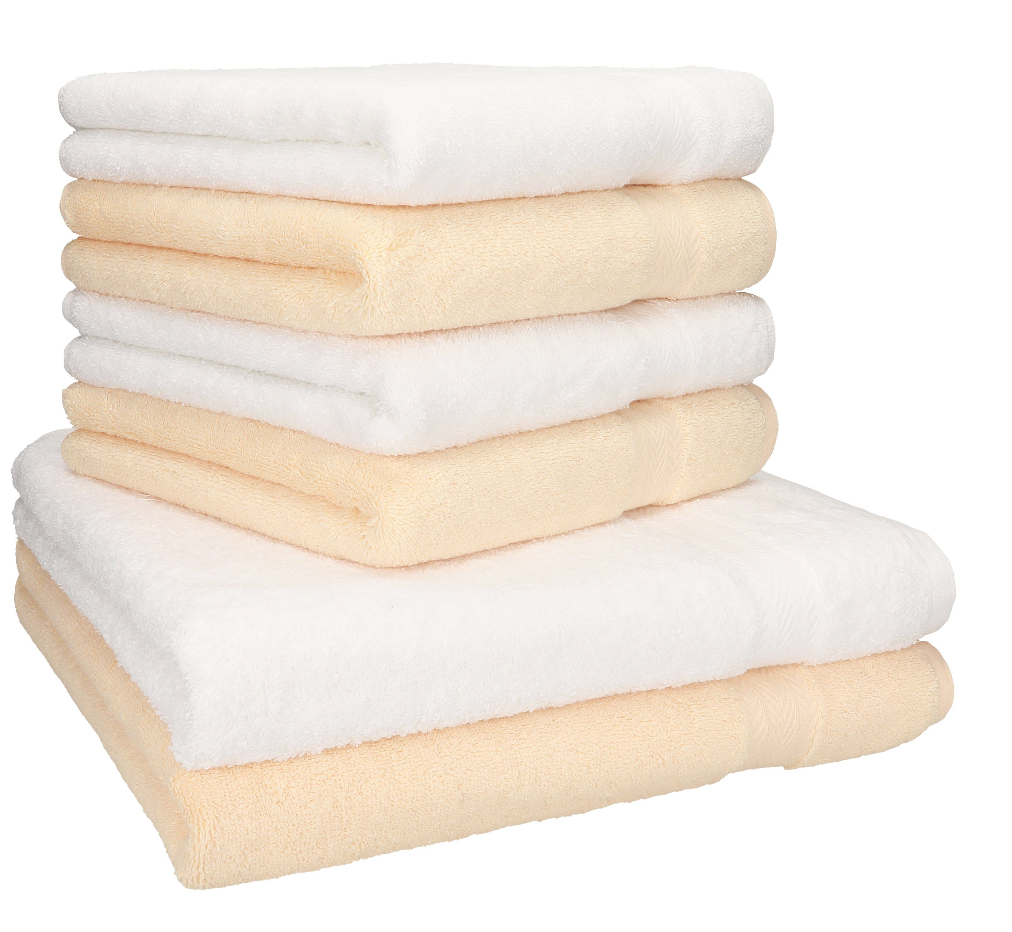 Betz Handtuch Set 6-TLG. Handtuch-Set Premium 100% Baumwolle 2 Duschtücher 4 Handtücher Farbe weiß und beige, 100% Baumwolle | Handtuch-Sets