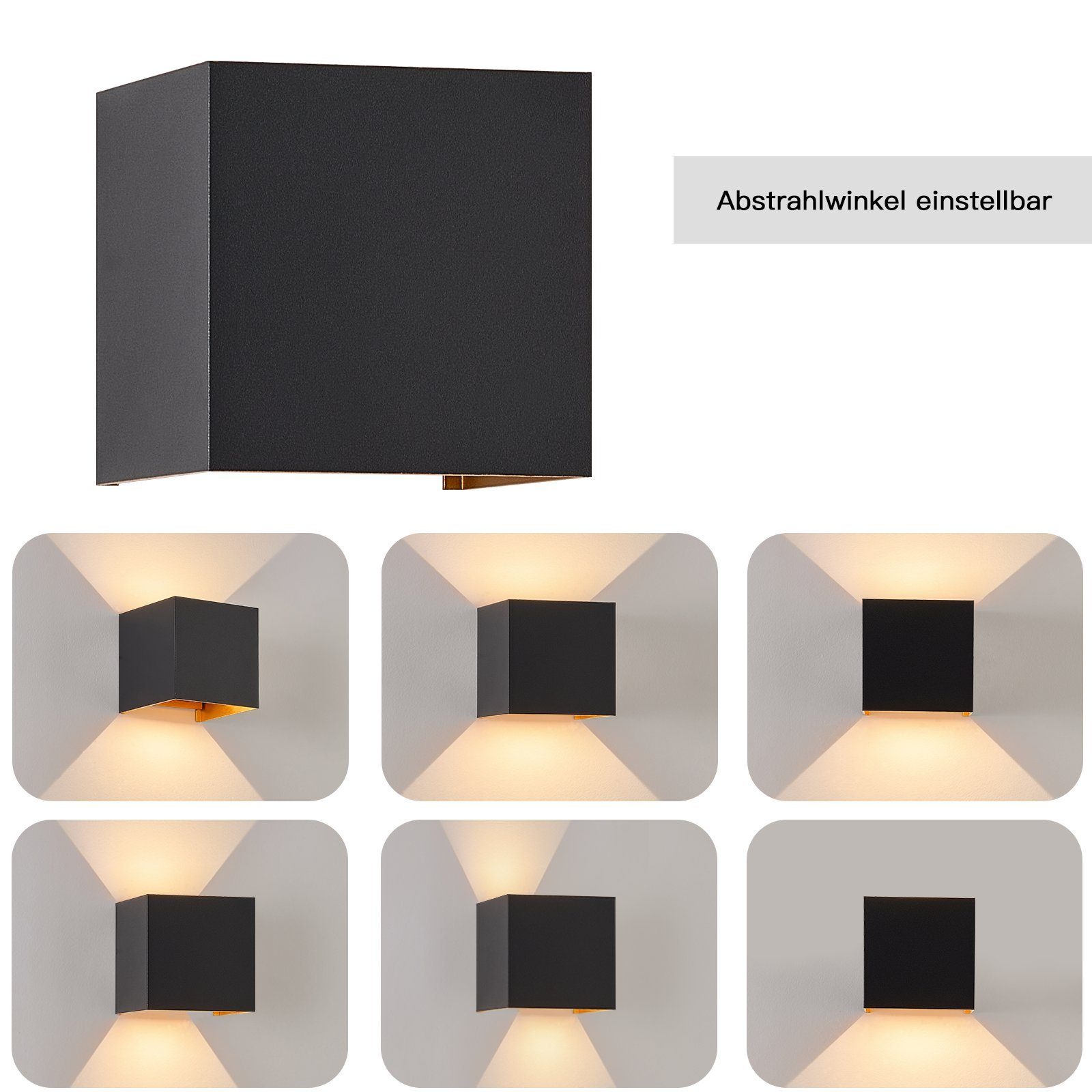 ZMH LED Wandleuchte Innen Wandlampe 5W Außenlampe Warmweiß Wand Flur, LED fest integriert, Wand Flur Schwarz-Gold