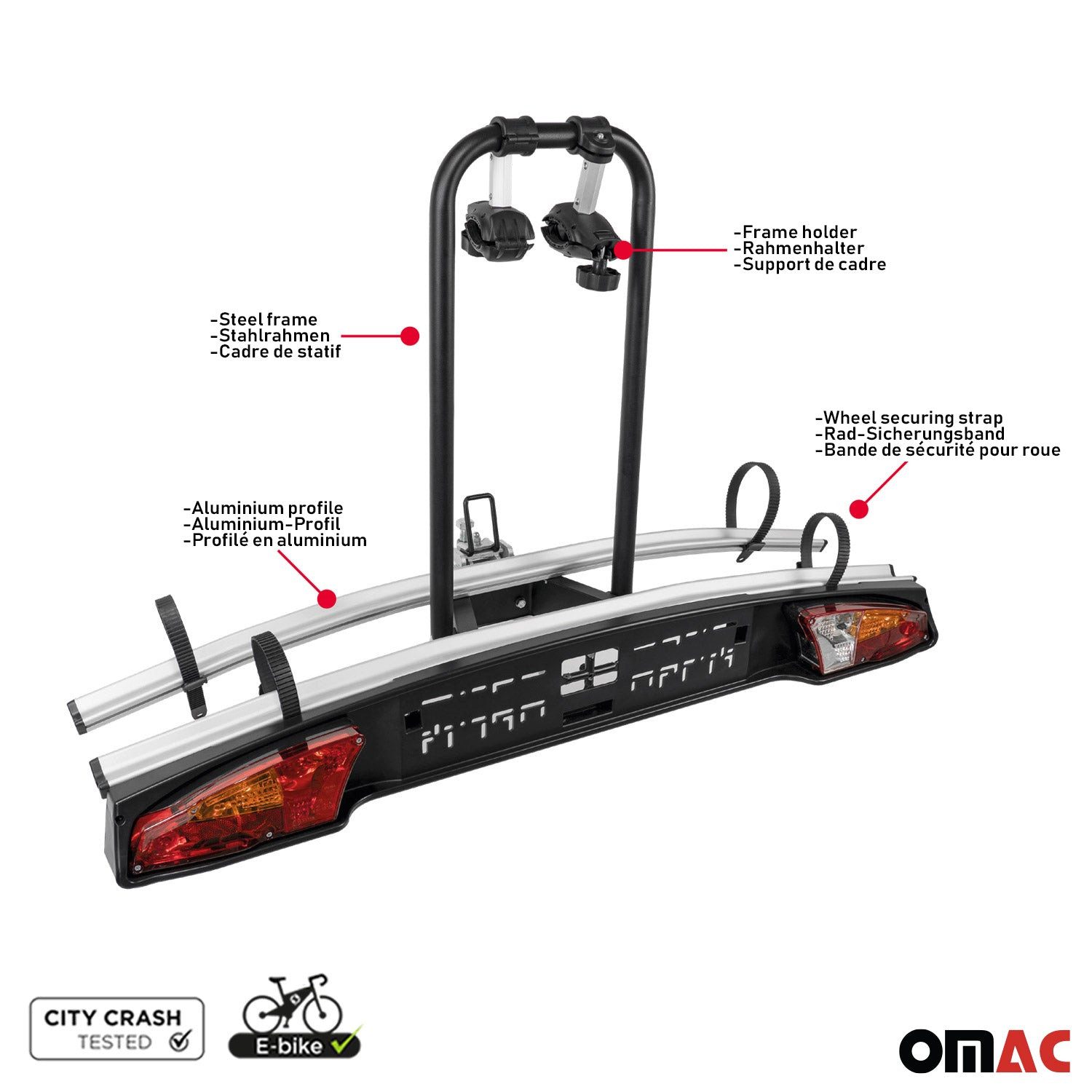 OMAC Fahrrad-Deichselträger fahrradträger anhängerkupplung e bike 2 Fahrräder, Abnehmbar, Faltbar