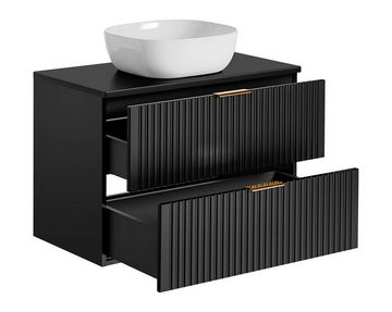 einfachgutemoebel Waschtisch-Set Badezimmer Set 2-teilig BLACKENED 80cm, Aufsatz-Waschbecken, schwarz, (Badmöbel Set, 1-St., Waschtisch SET 2-teilig)