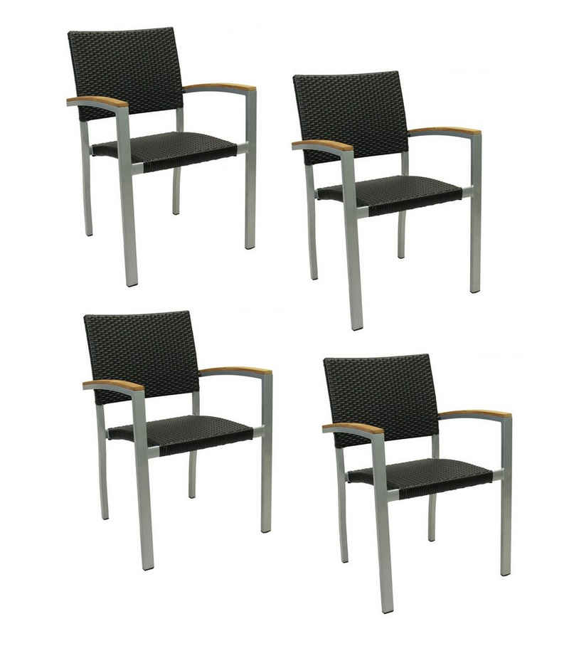 Konway Stapelstuhl BORNEO (4 St), 4x KONWAY® BORNEO Stapelsessel Schwarz Premium Polyrattan Sessel
