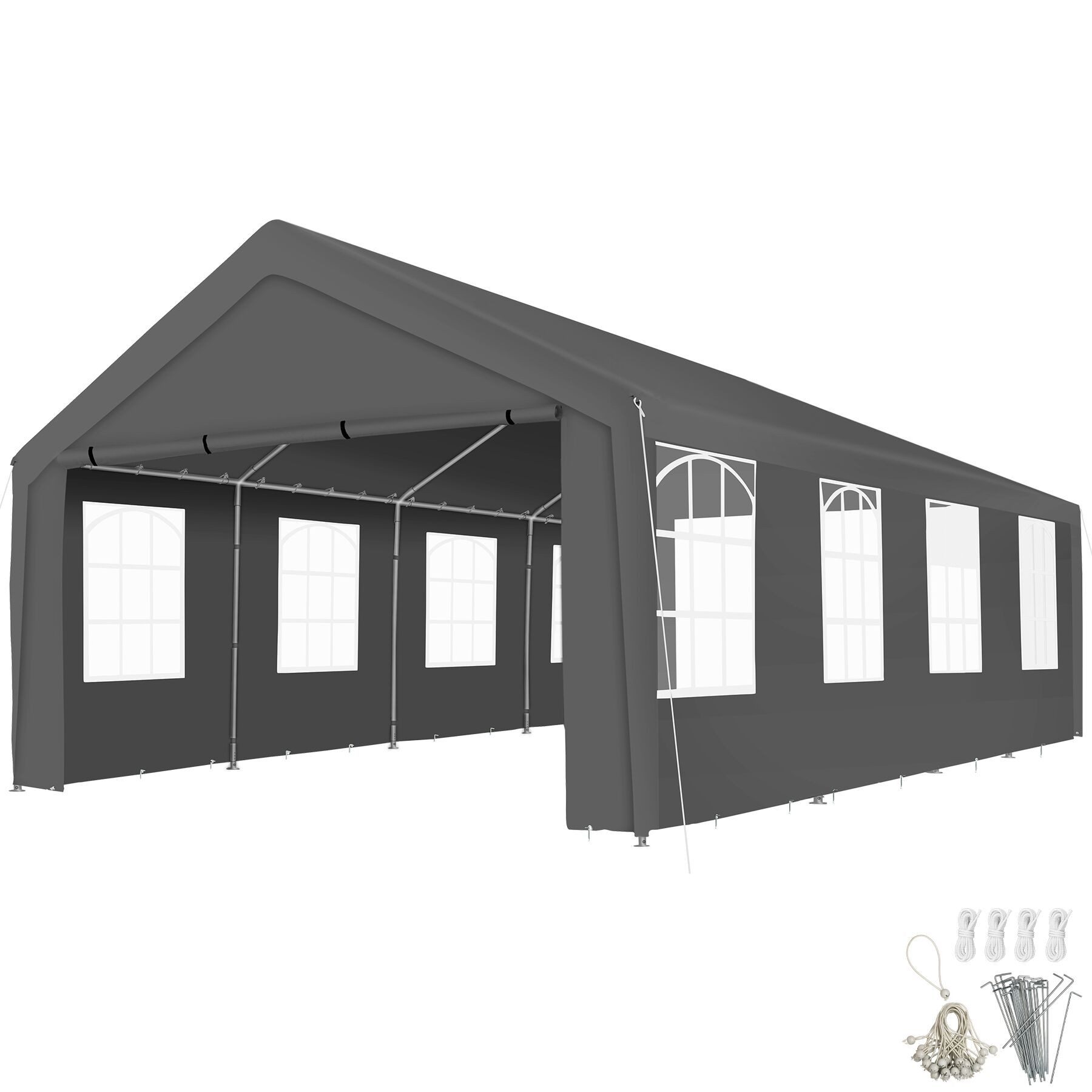 tectake Pavillon Festzelt 4 x 8 m wasserdicht mit UV-Schutz, abnehmbare Seitenteile, mit 4 Seitenteilen, (Partyzelt Wasserdicht Mammut, in Grau), Stahlgestell mit Spannseilen und Heringen für sicheren Stand
