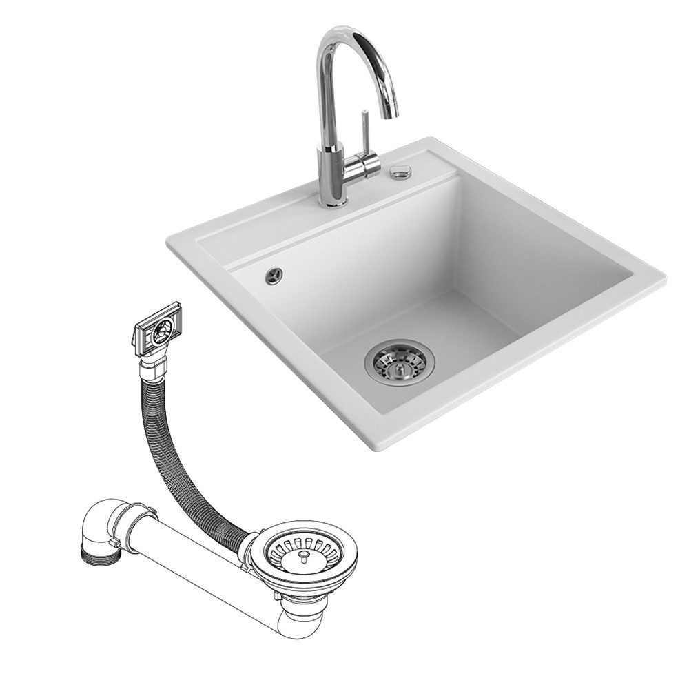 Bergstroem Granitspüle Tesa, Weiß, 50 x 49 cm, Rechteckig, 49/51 cm, Resistent gegen chemische Substanzen, (1 St)