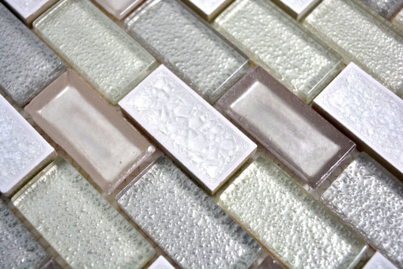 Thumbnail - Mosani Mosaikfliesen Glasmosaik Mosaikmatte Mosaikbordüre Keramik altweiß beige