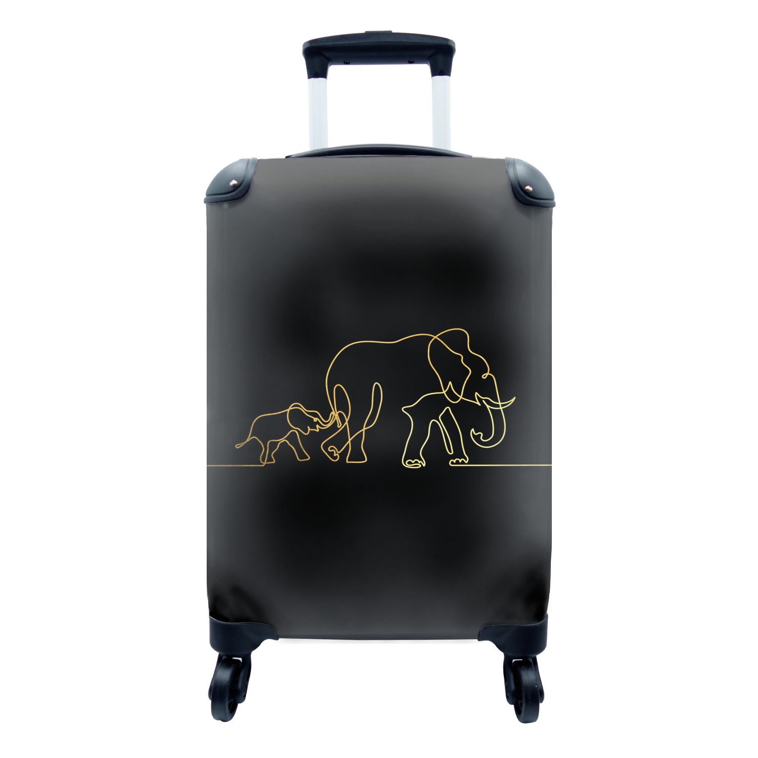 für Einfach MuchoWow - Rollen, Reisekoffer - Handgepäck - 4 Gold rollen, Elefant Schwarz, Ferien, Trolley, Handgepäckkoffer Reisetasche mit