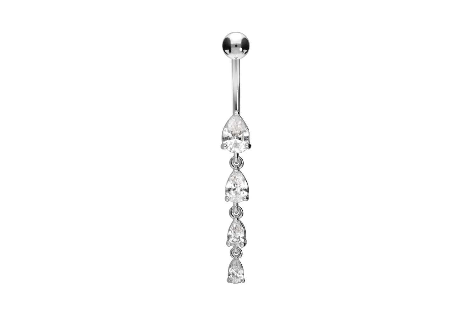 PIERCINGLINE Bauchnabelpiercing Chirurgenstahl Bananabell 4 KRISTALLTROPFEN günstig online kaufen