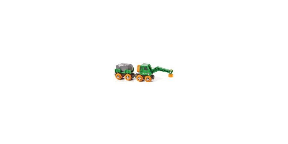 Ravensburger Spiel BRIO World - Grüner Kranwagen mit Anhänger und Fracht