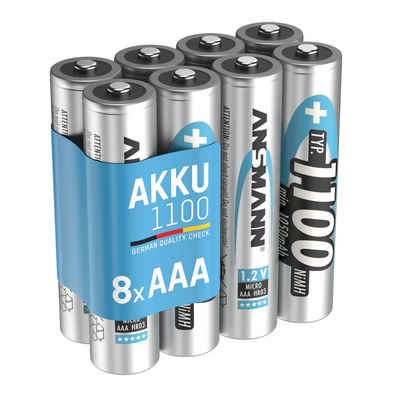 ANSMANN AG Akku AAA 1100mAh Micro NiMH 1,2V – 1000x wiederaufladbar (8 Stück) Akku 1100 mAh (1.2 V)