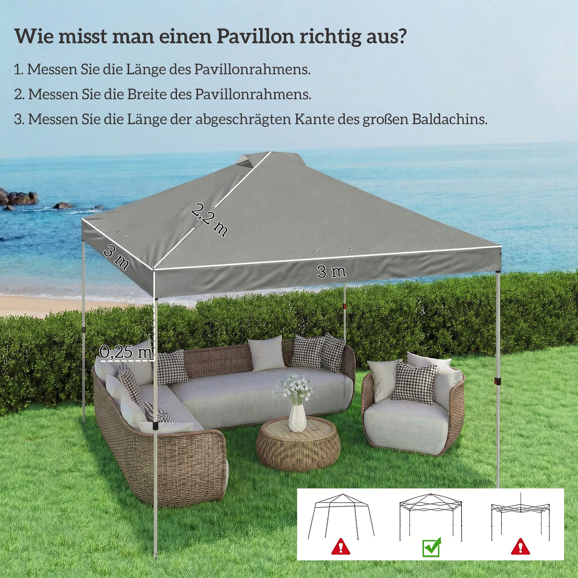 Outsunny Faltpavillon Ersatzdach 3 x 3 m Pavillondach für Metallpavillon, mit 0 Seitenteilen, (Set, inkl. Ersatzdach), UV50+, wasserdicht, 8 Abflusslöcher