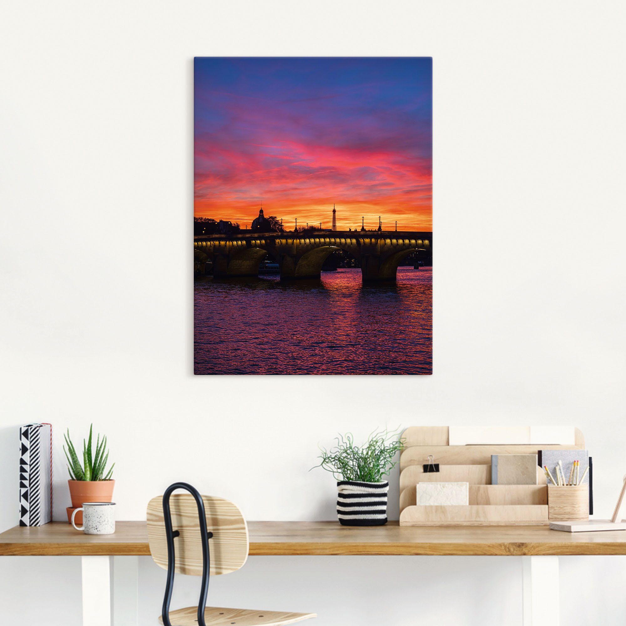 Artland Wandbild Brücke Pont Paris Leinwandbild, (1 St), als Größen Sonnenuntergang, Neuf Poster oder in versch. Alubild, im Wandaufkleber