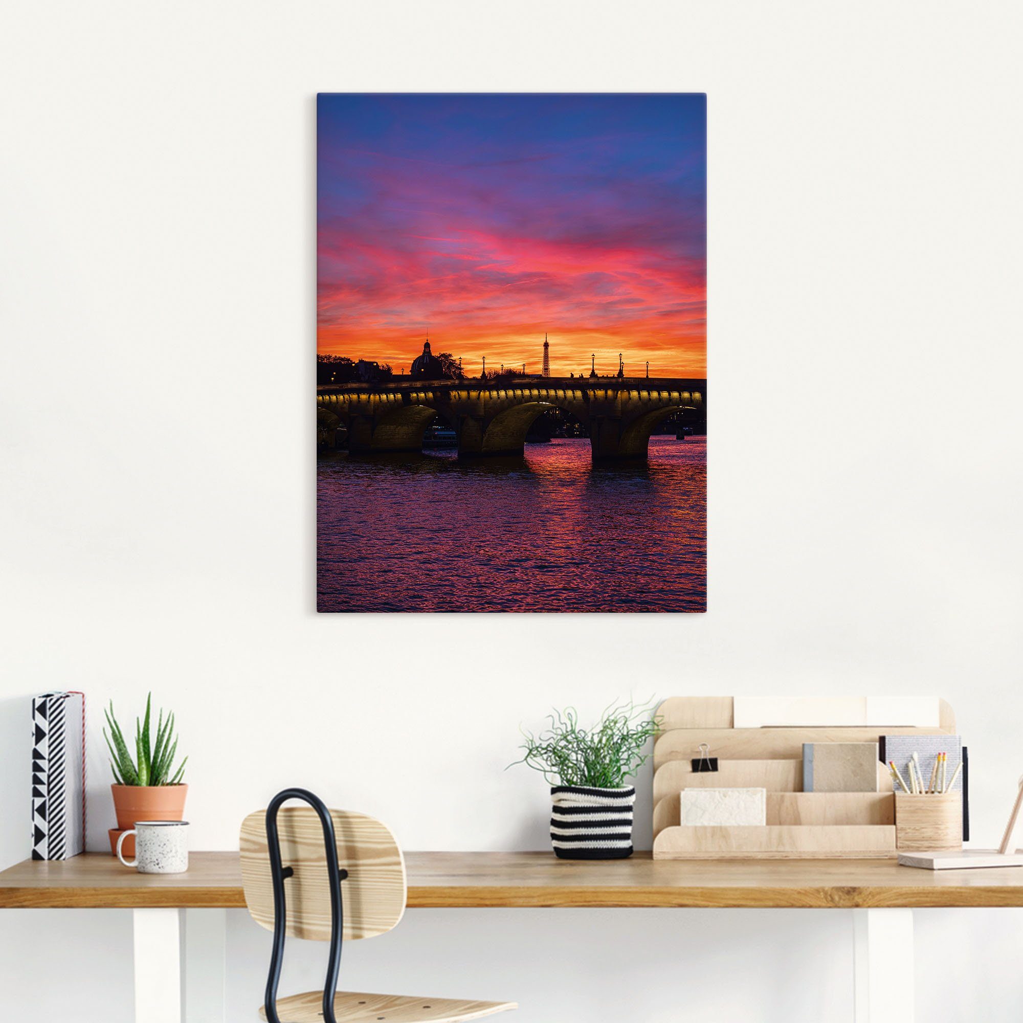 Neuf Sonnenuntergang, Pont versch. oder im Brücke Wandaufkleber Größen in als Leinwandbild, St), Artland (1 Wandbild Alubild, Poster Paris