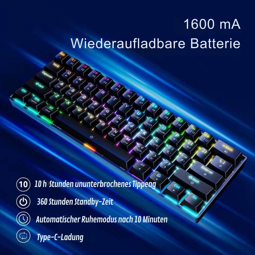 Goldstern-Tech CX23 Kompakte 61-Tasten Kabelose Gaming-Tastatur (mit 3 Verbindungsmodi, RGB, Blue Switches & Wireless)