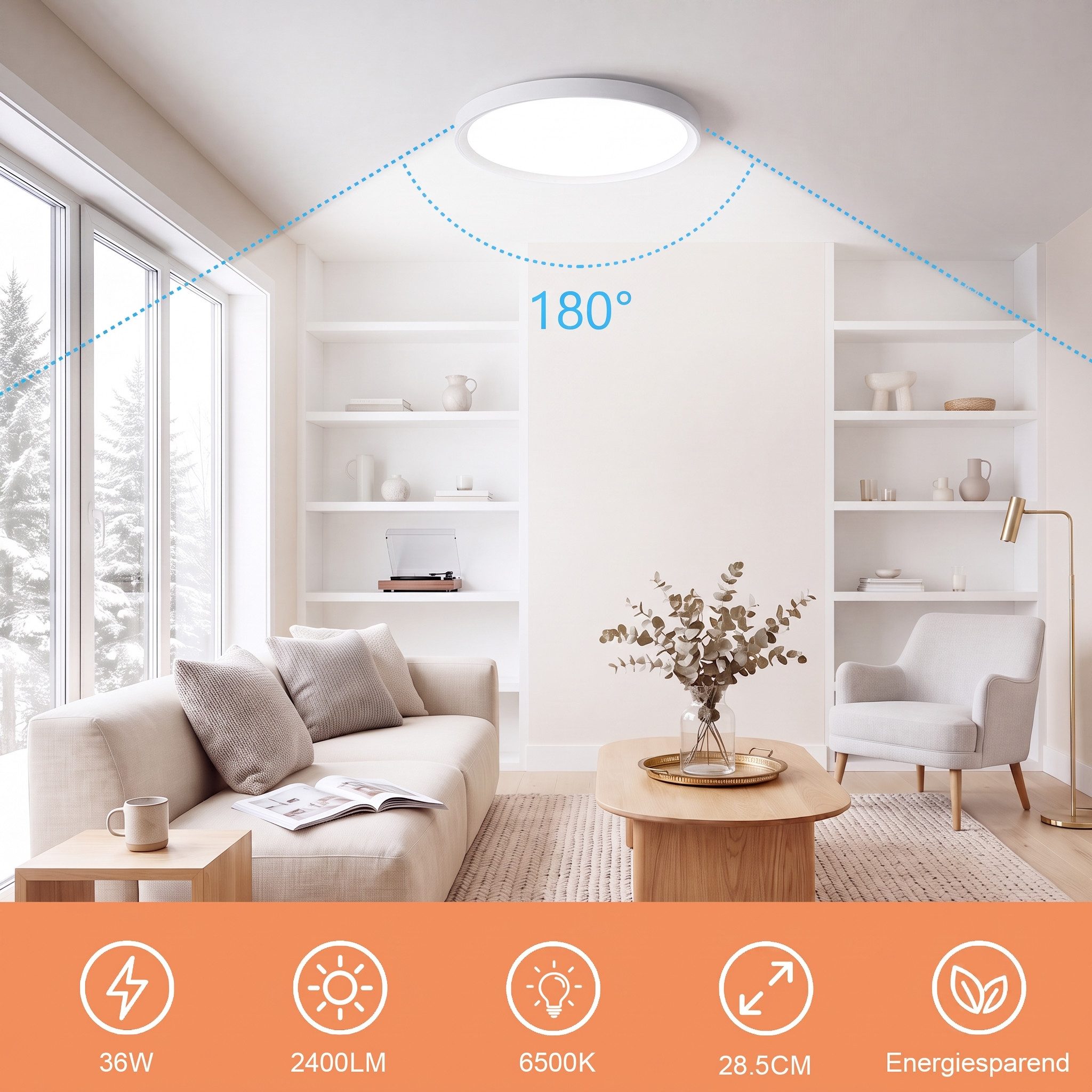 oyajia LED Deckenleuchte 36W Ultra Dünn LED Deckenlampe, Schlicht Weiß Lampe 28cm x4cm Kaltweiß, 36W, LED fest integriert, Kaltweiß, Modern LED Deckenleuchte fü – Bild 5 von 5