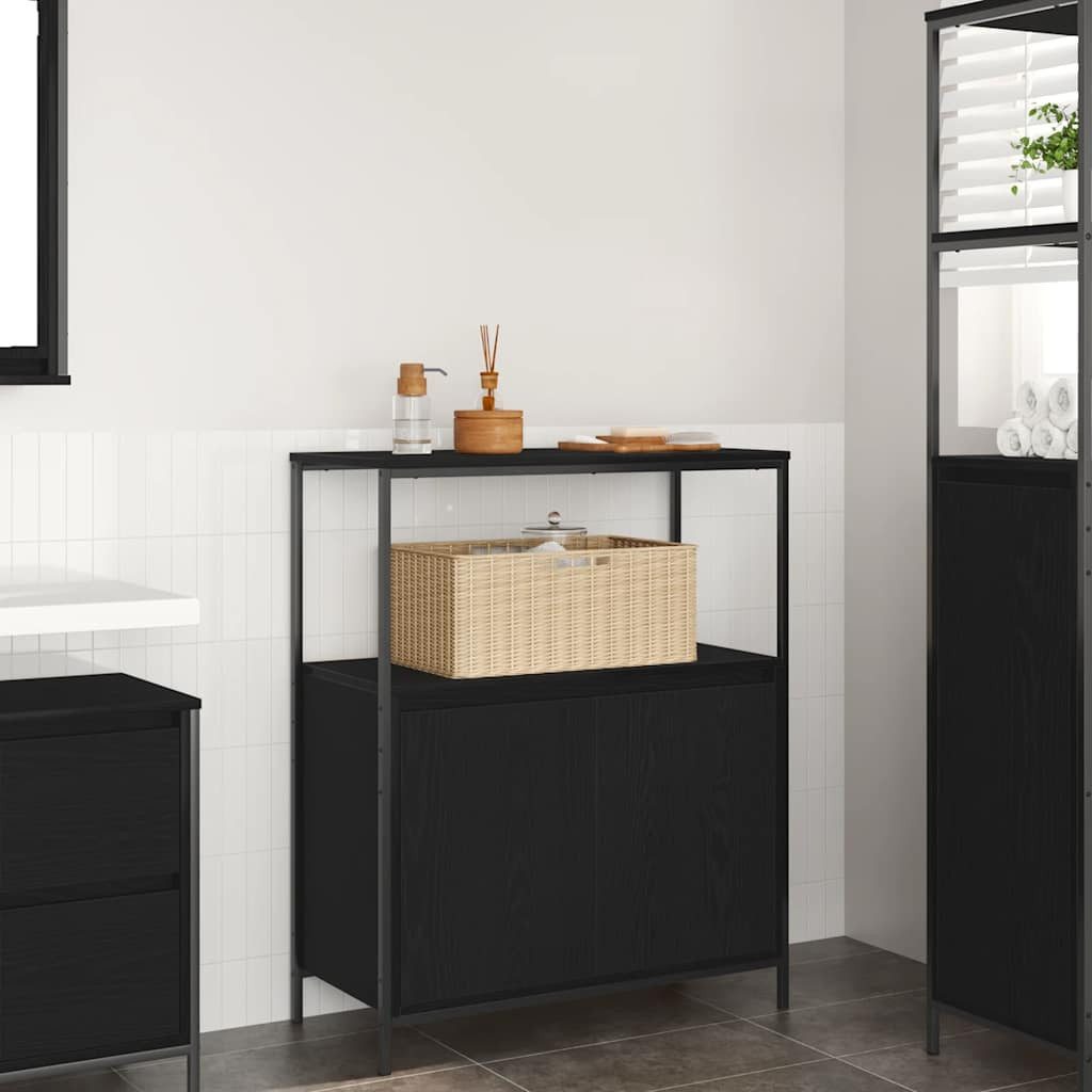 vidaXL Badezimmerspiegelschrank Badschrank mit Regalen Schwarz Eichen-Optik 76,5x35x95 cm (1-St) – Bild 2 von 5