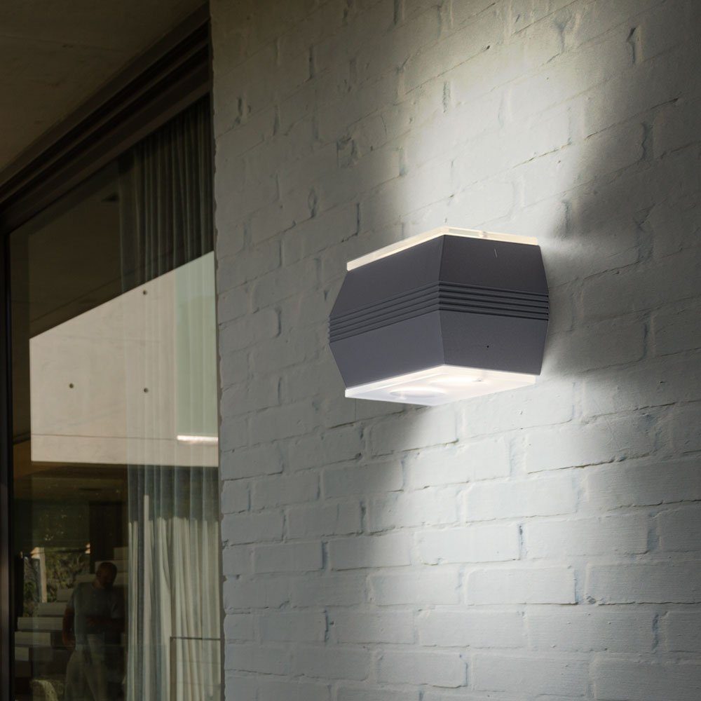 EGLO Außen-Wandleuchte, Leuchtmittel inklusive, Warmweiß, LED 10 Watt Außen Lampe ALU Wand Strahler Grundstück Glas Up Down