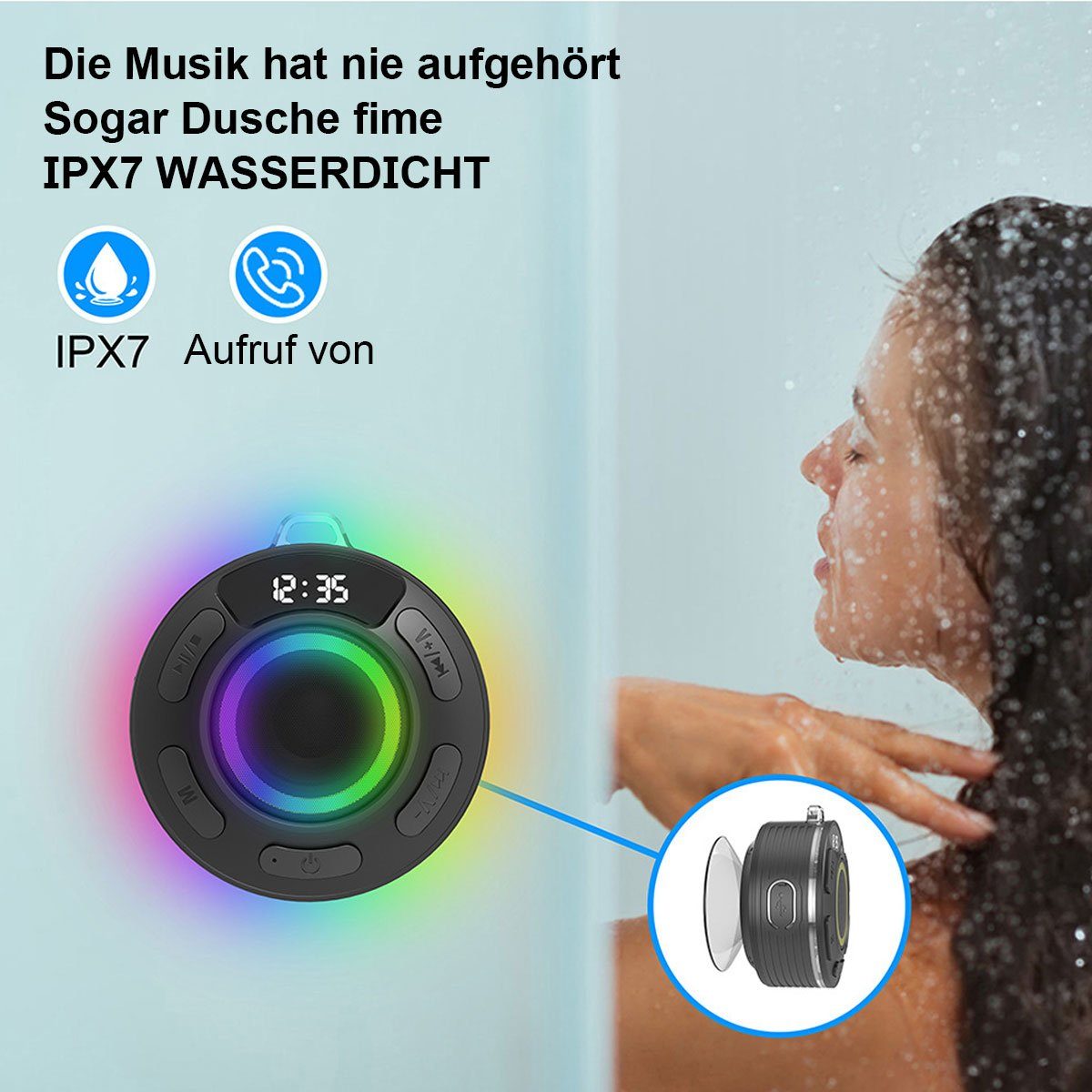Welikera 5W Mini Speaker Bluetooth-Lautsprecher mit Ambientebeleuchtung,IPX7,FM,Bluetooth Wireless 5.0