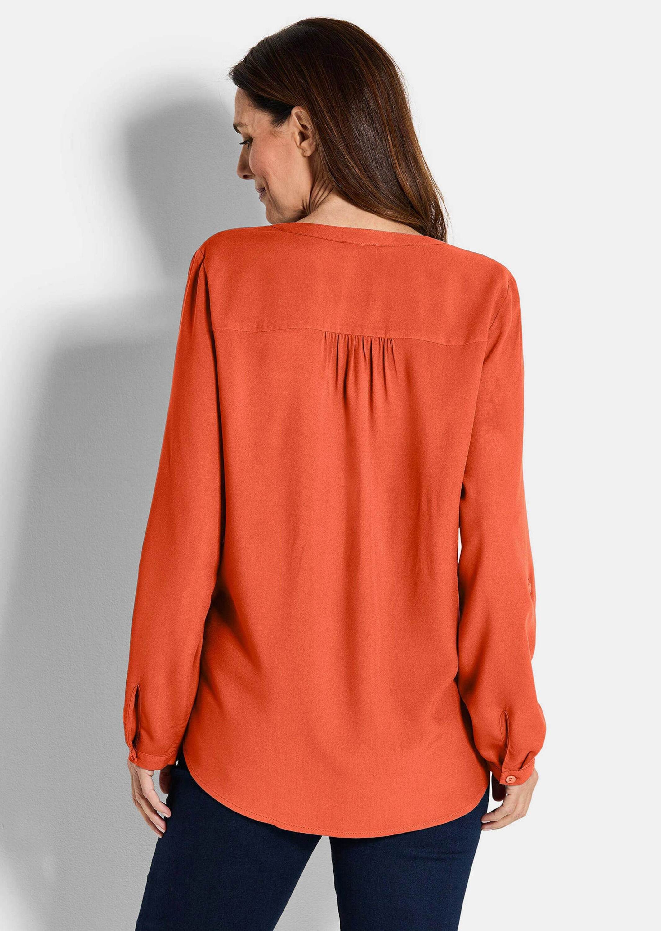 GOLDNER Schlupfbluse Elegante Viskosebluse mit V-Ausschnitt Luftige Bluse mit Fältchen, Knopfleiste und Langarm
