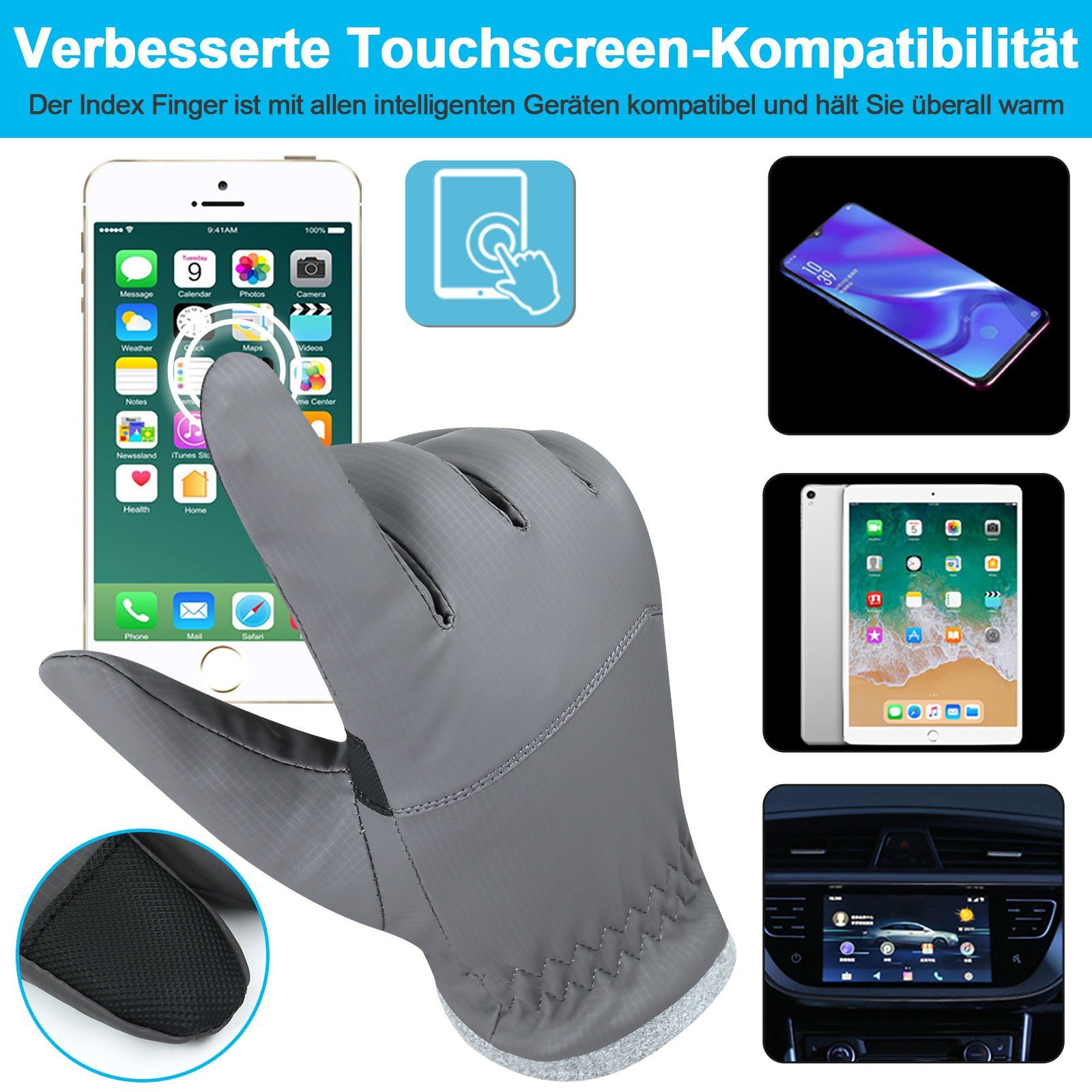 BTTO Skihandschuhe Wasserdichte Winterhandschuhe,Damen Blau rutschfest Wasserdich Skihandschuhe, Handschuhe Fahrradhandschuhe Touchscreen Winddicht und